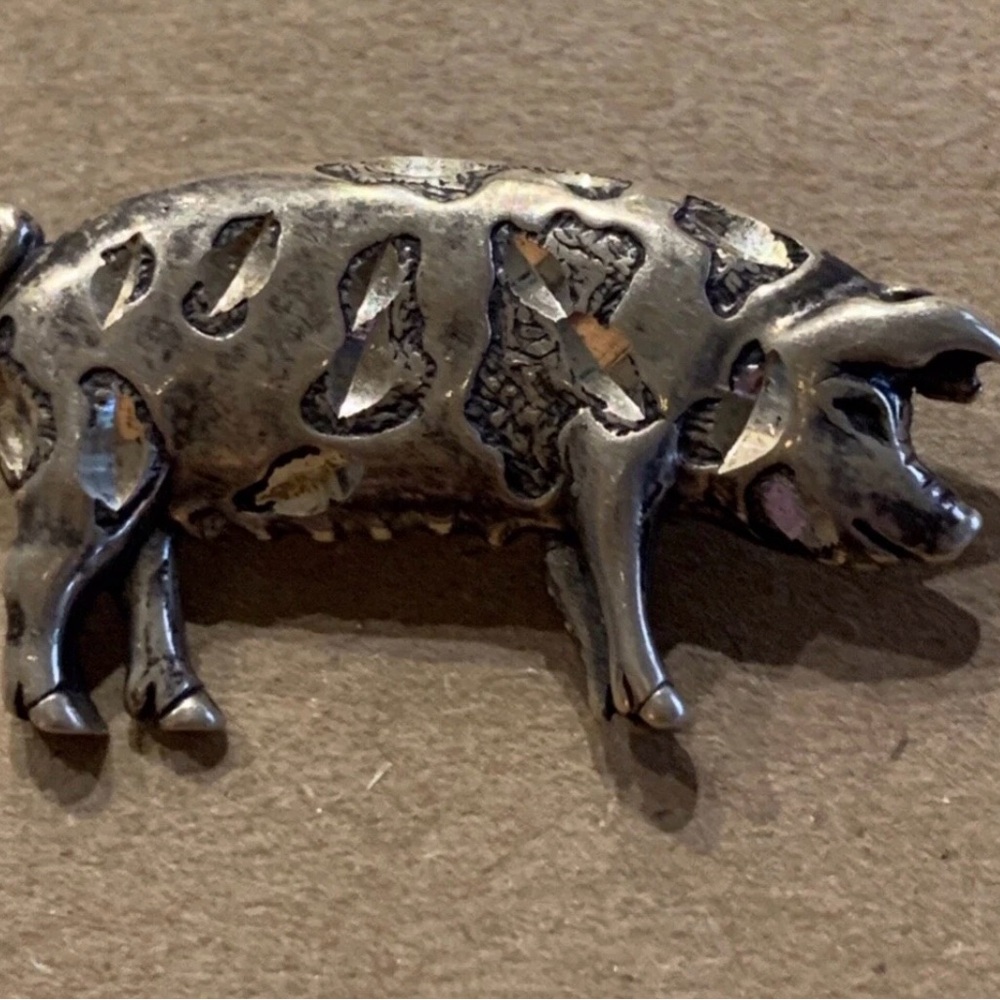 Vintage Rare Shube's Dakota West Designs Sterling Silver Pig Brooch